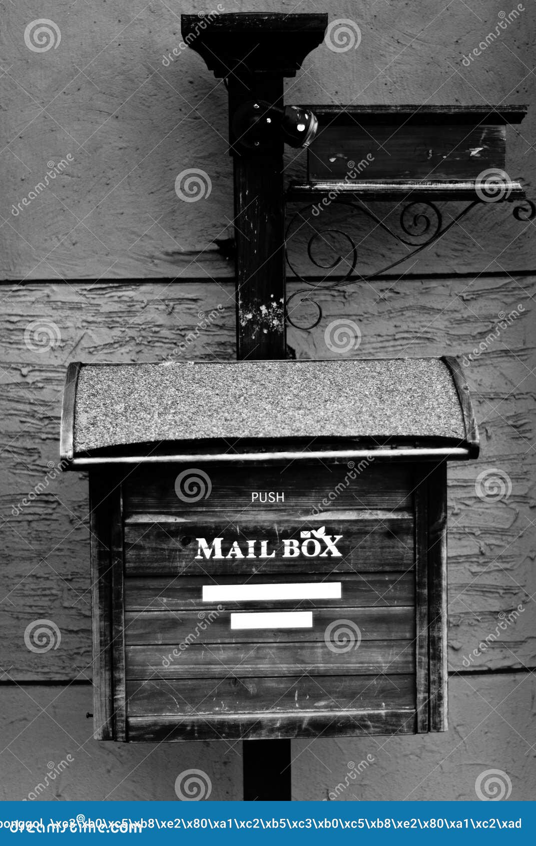 Wooden Mailbox in Black and White Stock Photo Image of background