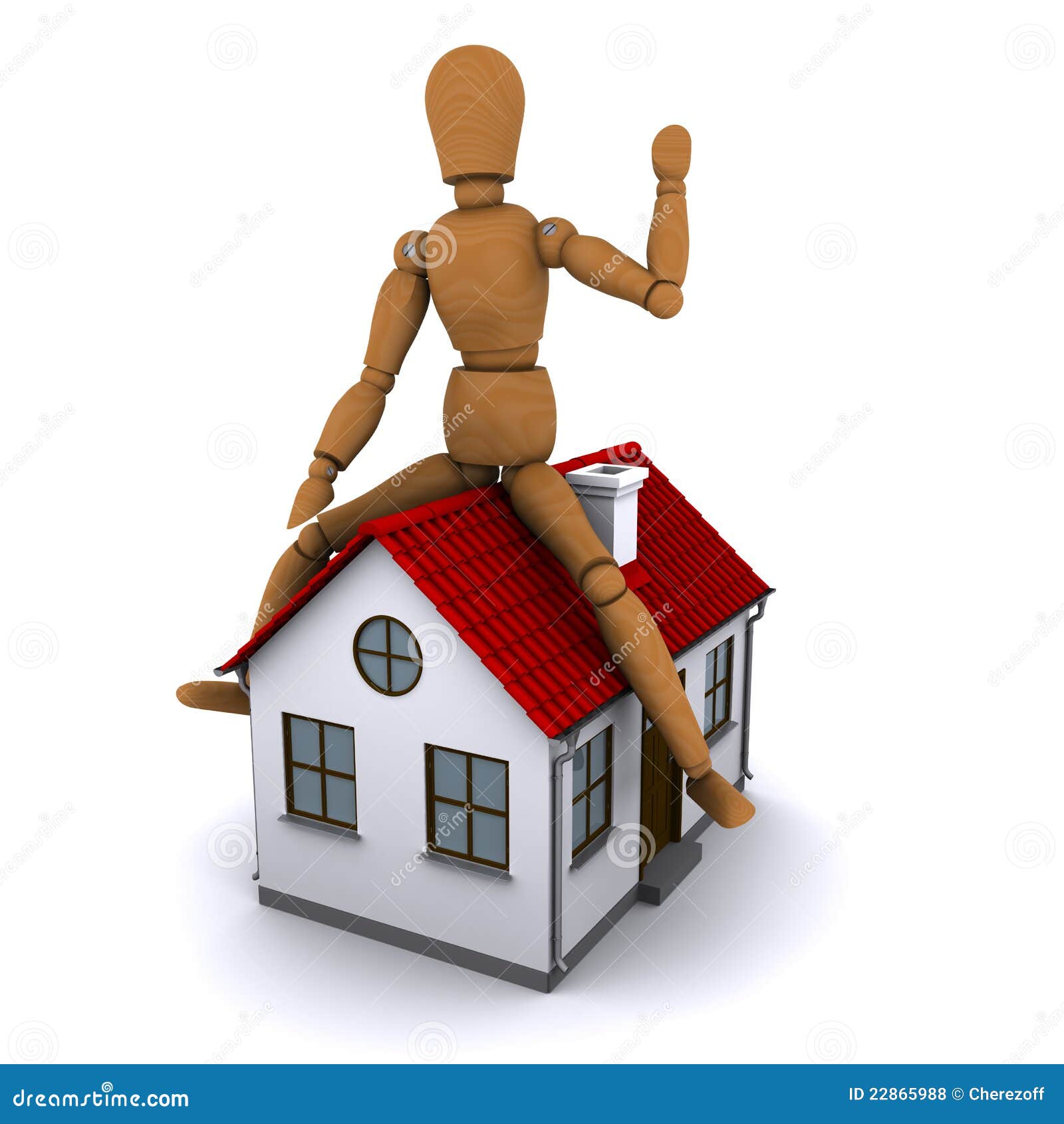 The Wooden Man Sitting On The Roof Of The House Royalty 