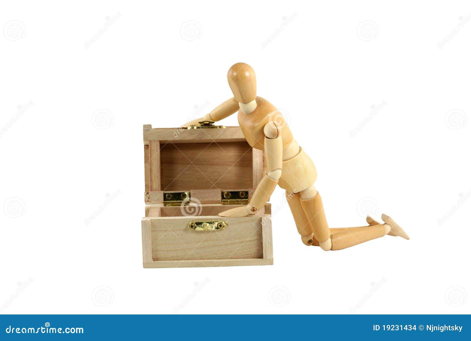 Wooden Manikin Opening Treasure Chest Stock Photo - Image ...