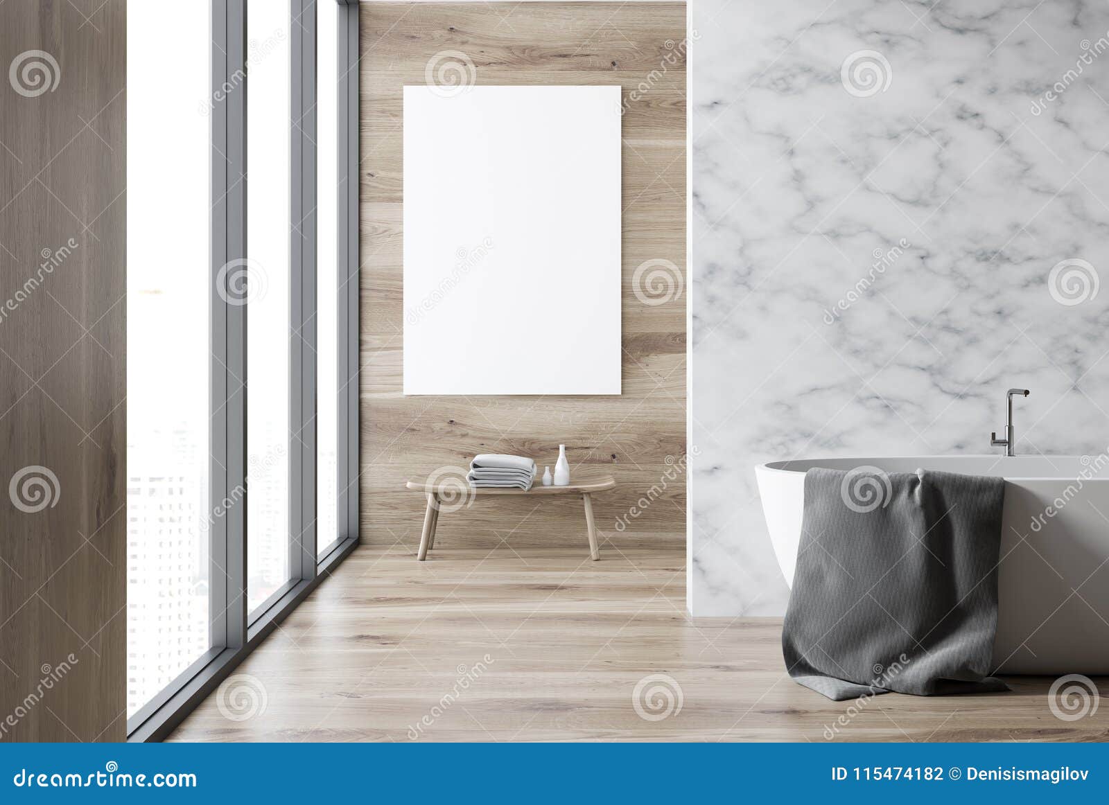 Wooden And Marble Bathroom Interior Stock Illustration