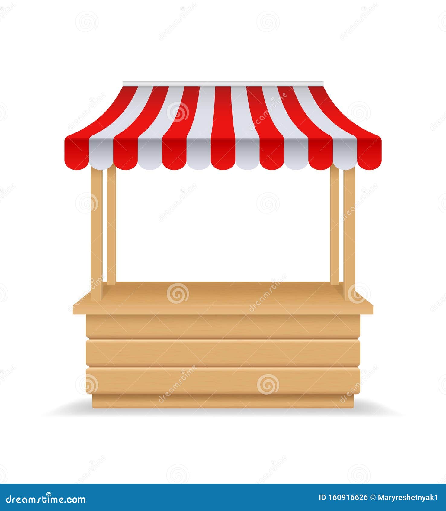 Wooden Market Stall Fair Booth 3d Empty Kiosk With Striped