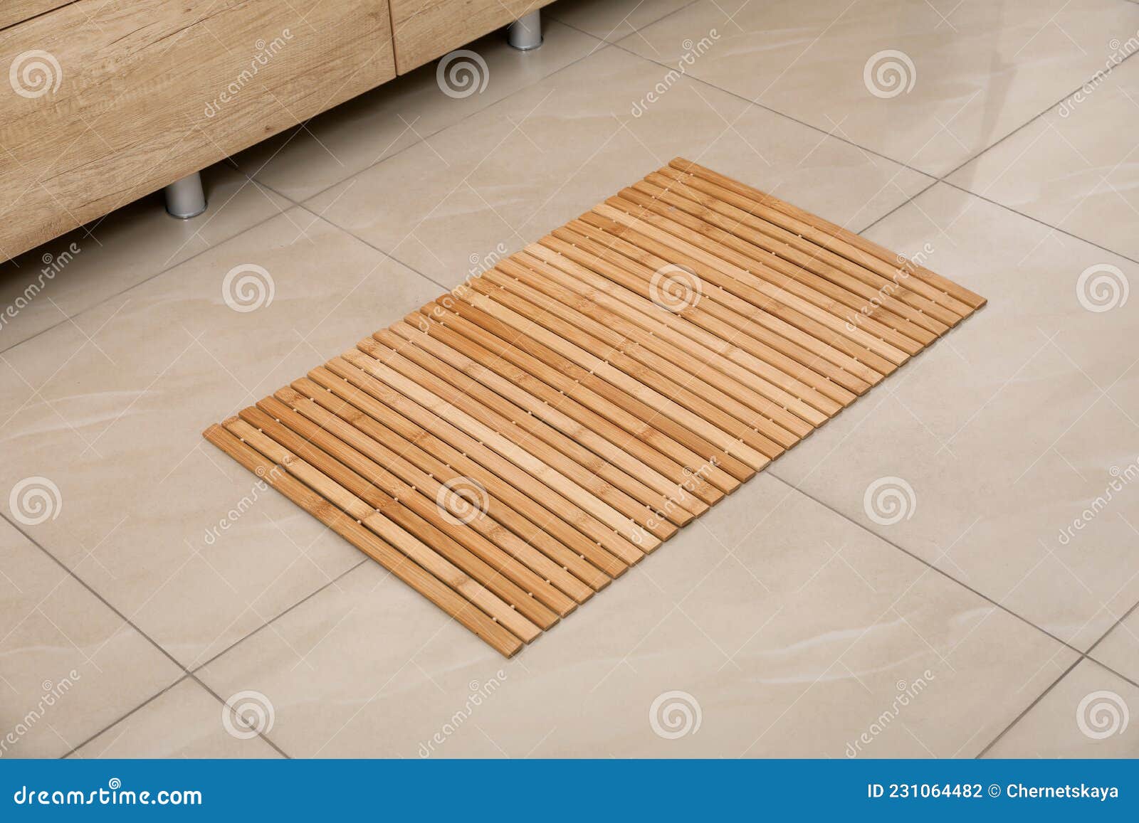 Wooden Mat on Floor in Bathroom. Interior Design Stock Photo Image of