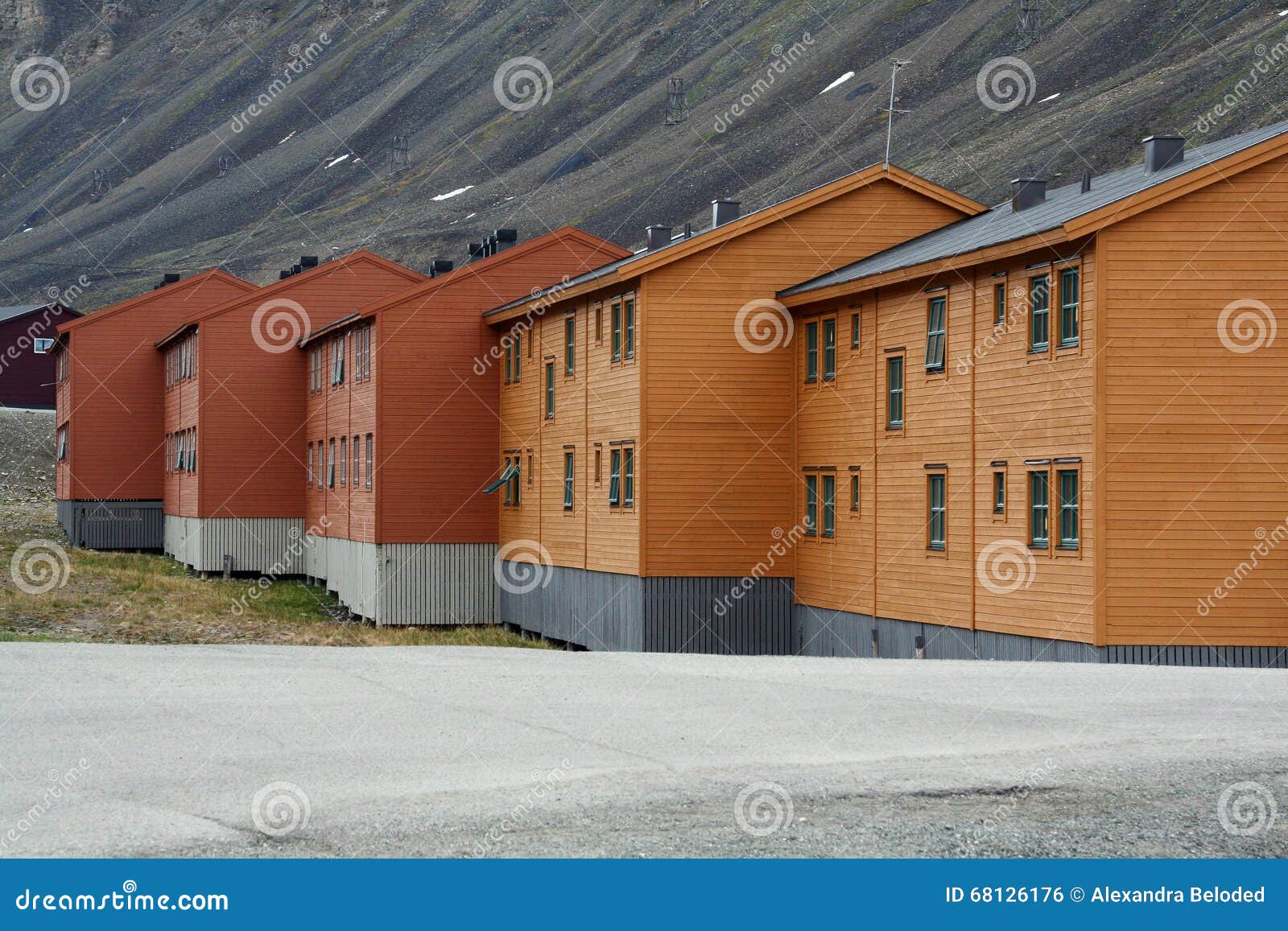 wooden miners houses on svalbard or spitsbergen