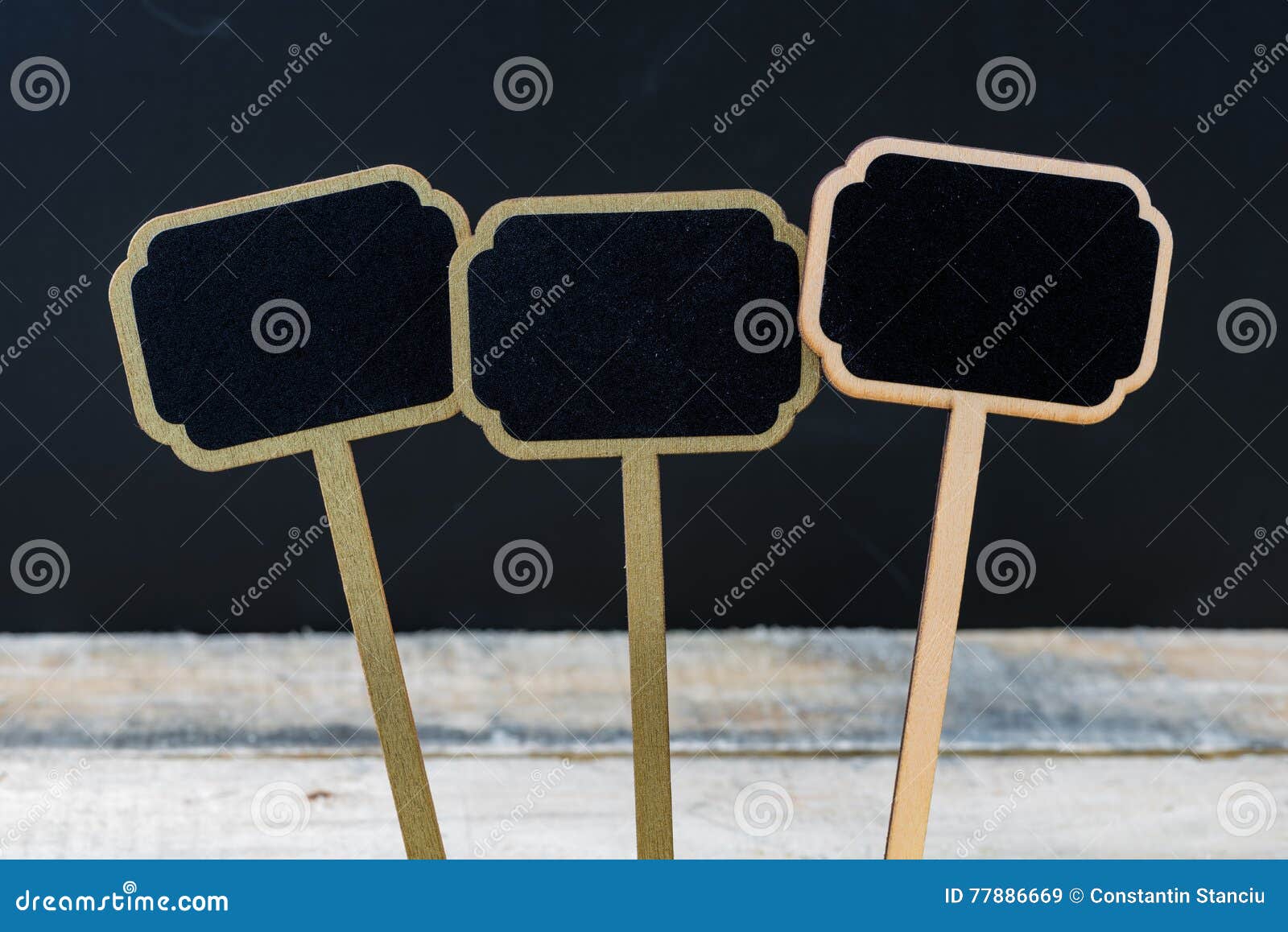 Wooden Mini Blackboard Labels Over Chalkboard Background Stock Image Image of colored, placard