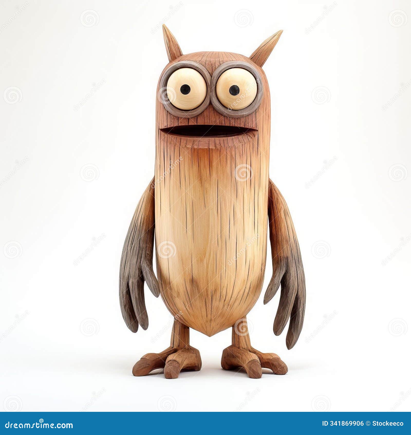 handmade wooden monster creature on white background image