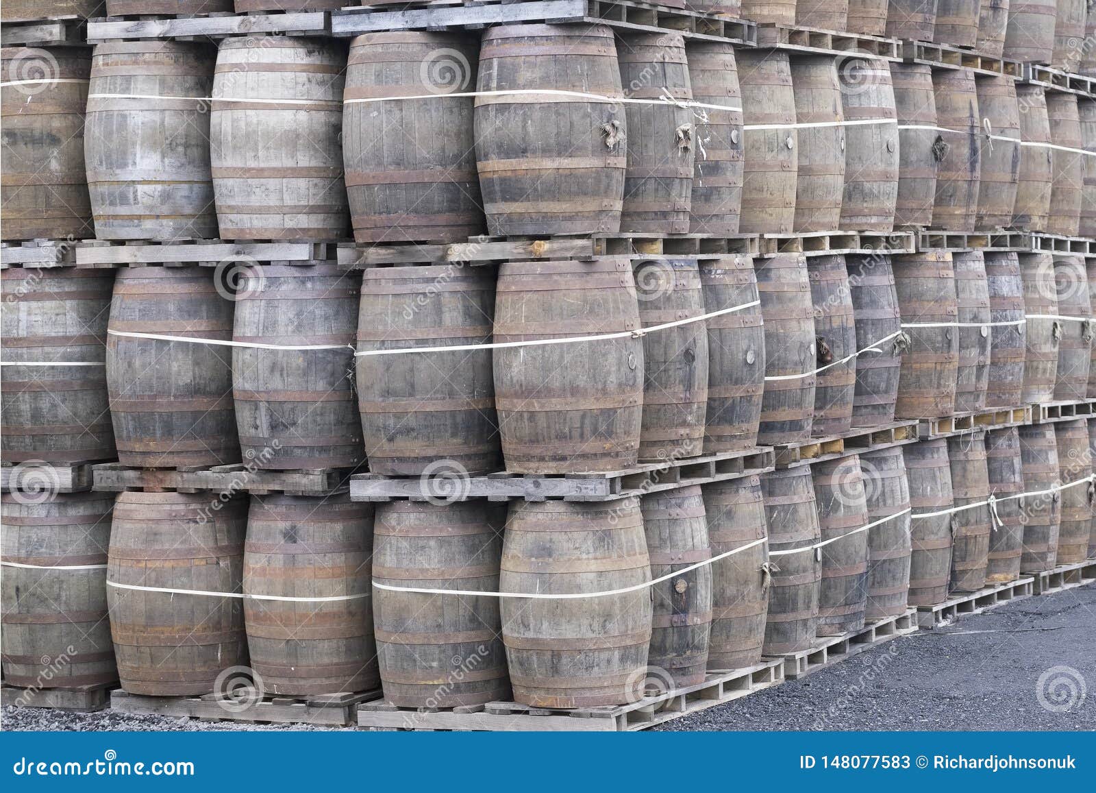 Wooden Oak Barrel Stack for Whisky Distillery Stock Image Image of