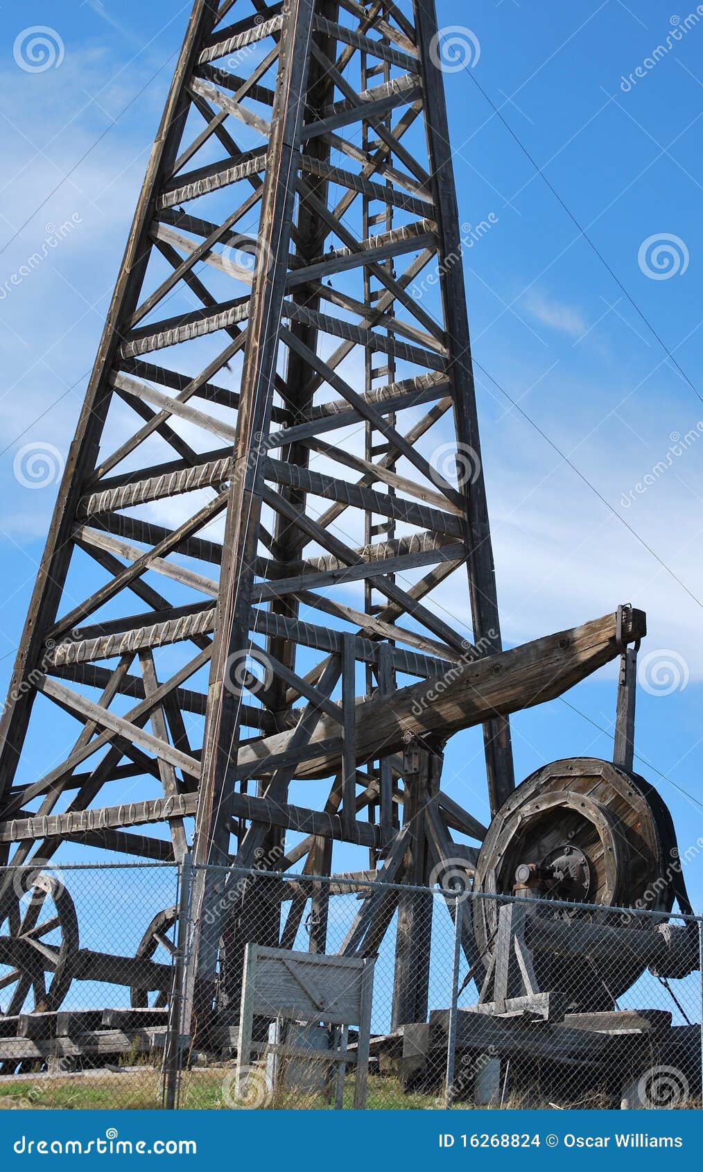 wooden oil rig. stock photo. image of field, petroleum