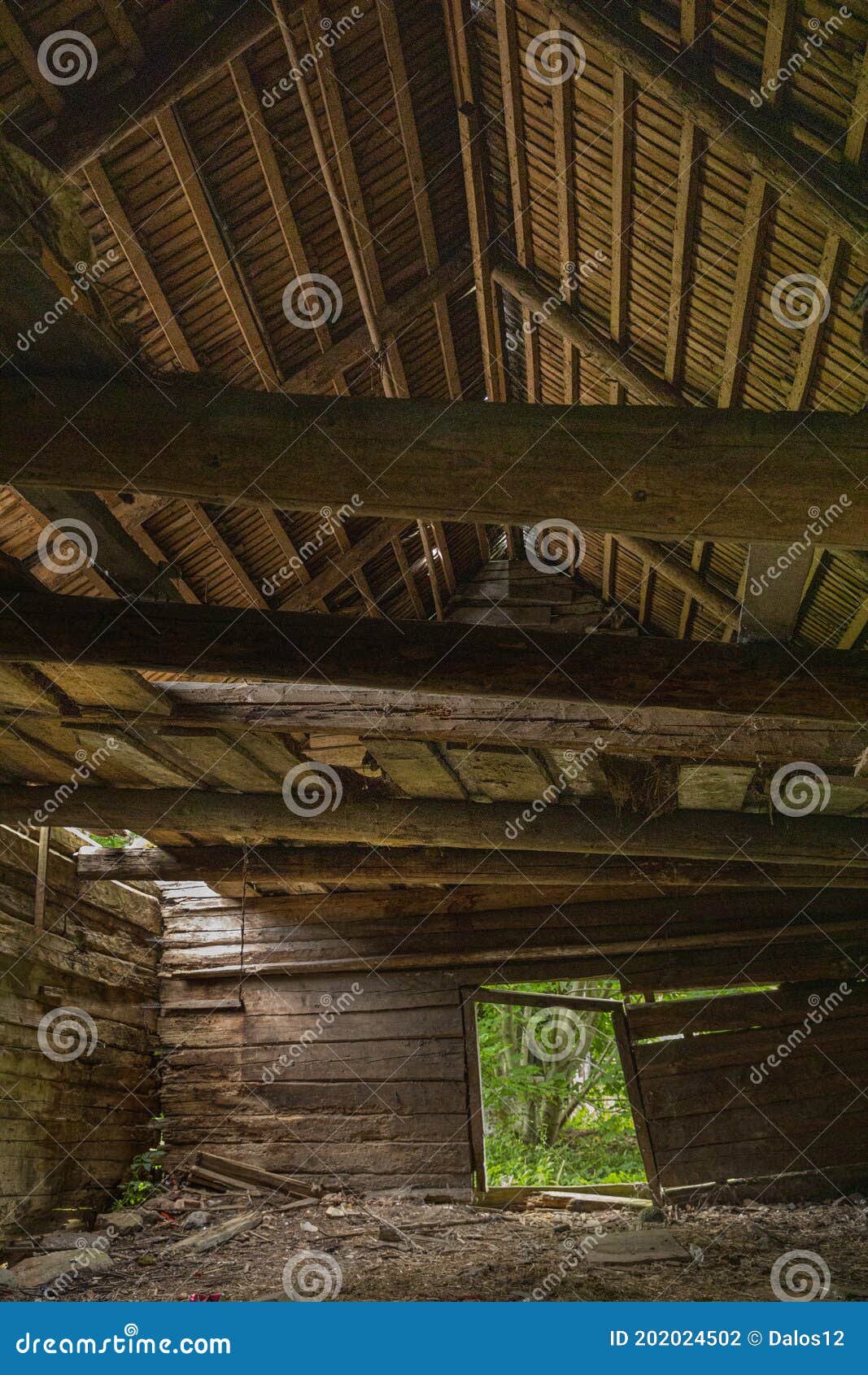 wooden old barn roof from inside. texture  background.