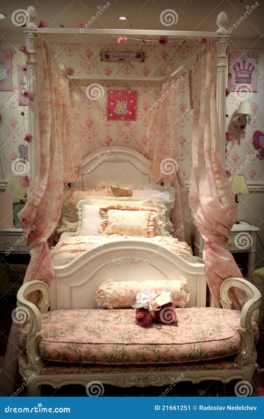 Wooden Old Style Bed with Ornaments Stock Image Image of drapes