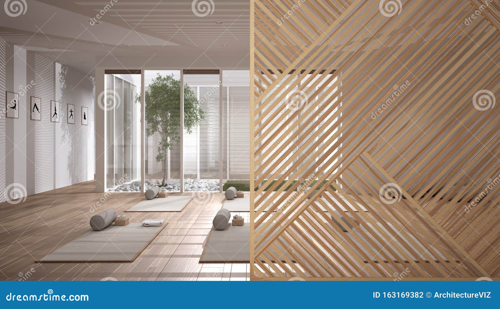 Wooden Panel Close-up, Empty Yoga Studio, Open Space, Mats and Accessories,  Meditation Room, Parquet. Minimalist Zen Interior Stock Photo - Image of  household, indoors: 163169382