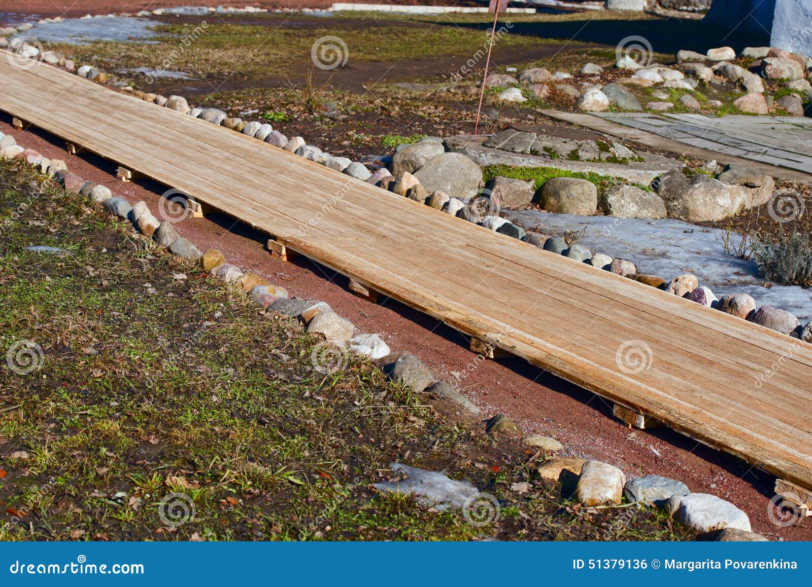 Wooden Path Stock Photo Image Of Lush Pavement Boards 51379136