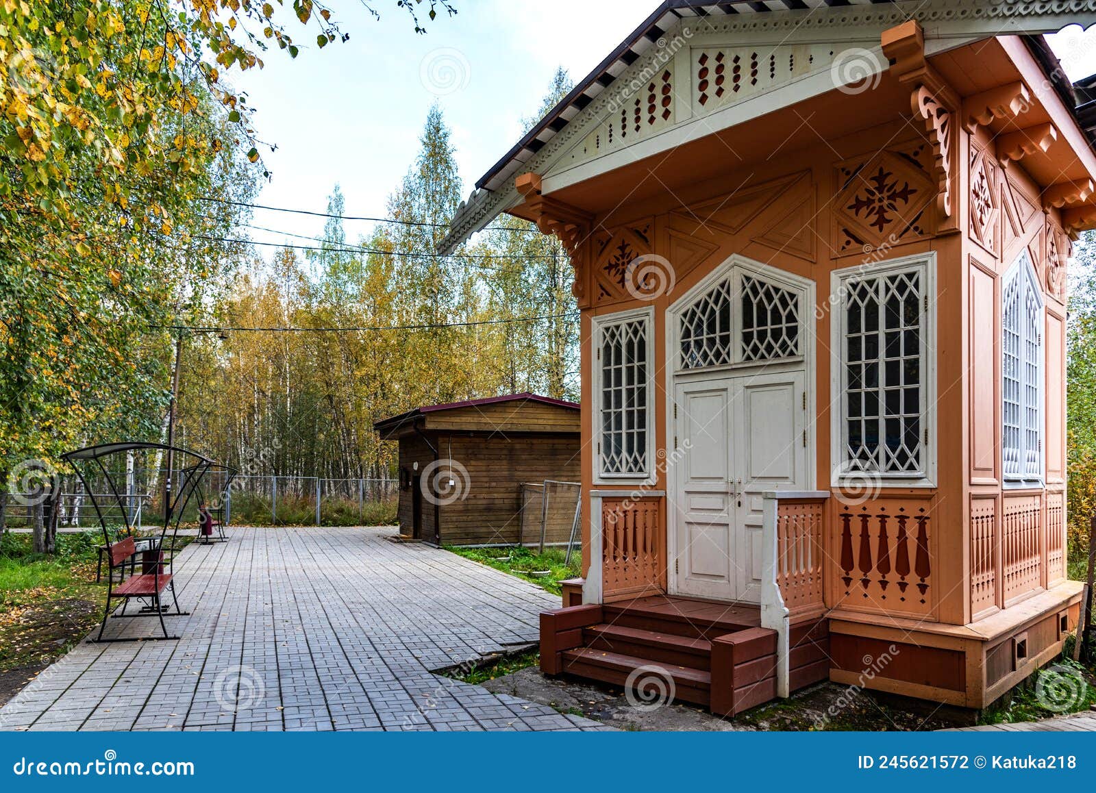 wooden pavilion above a mineral spring in the mud spa resort of marcial waters in karelia, russia