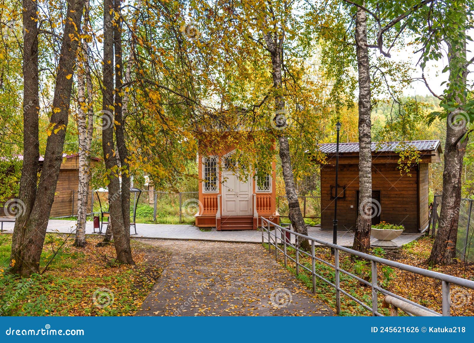 wooden pavilion above a mineral spring in the mud spa resort of marcial waters in karelia, russia