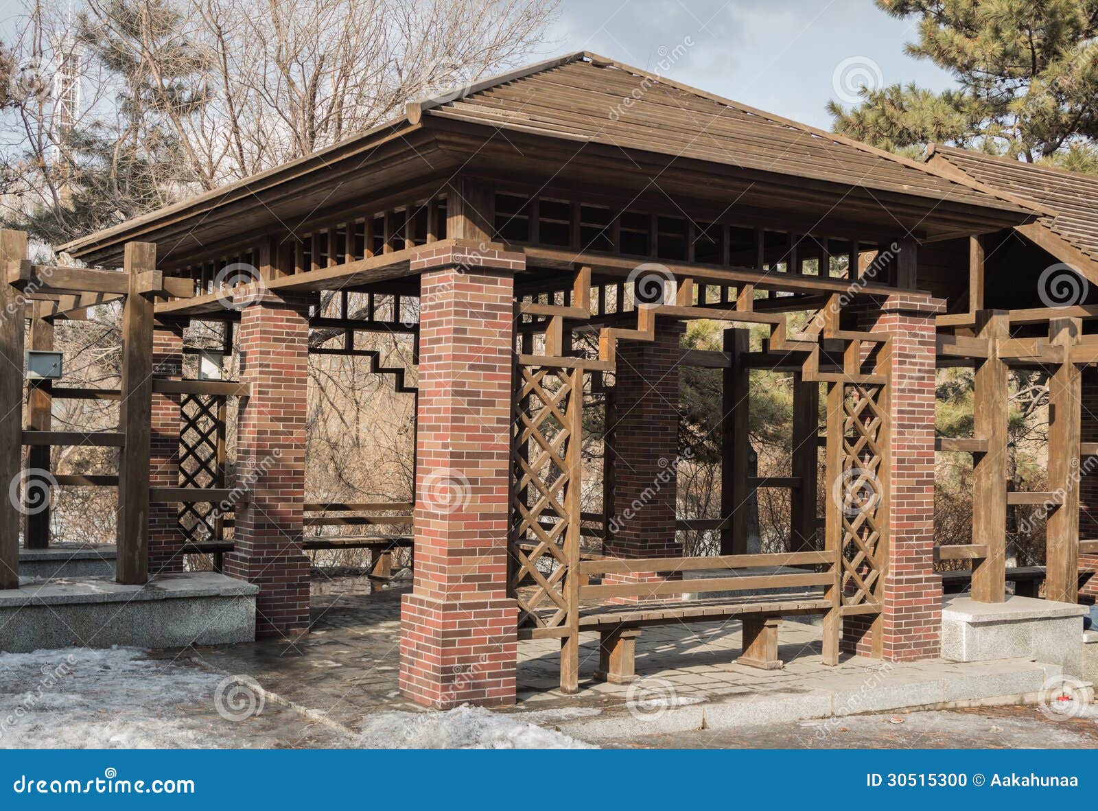 Wooden pavilion stock photo. Image of pavilion, brick 30515300