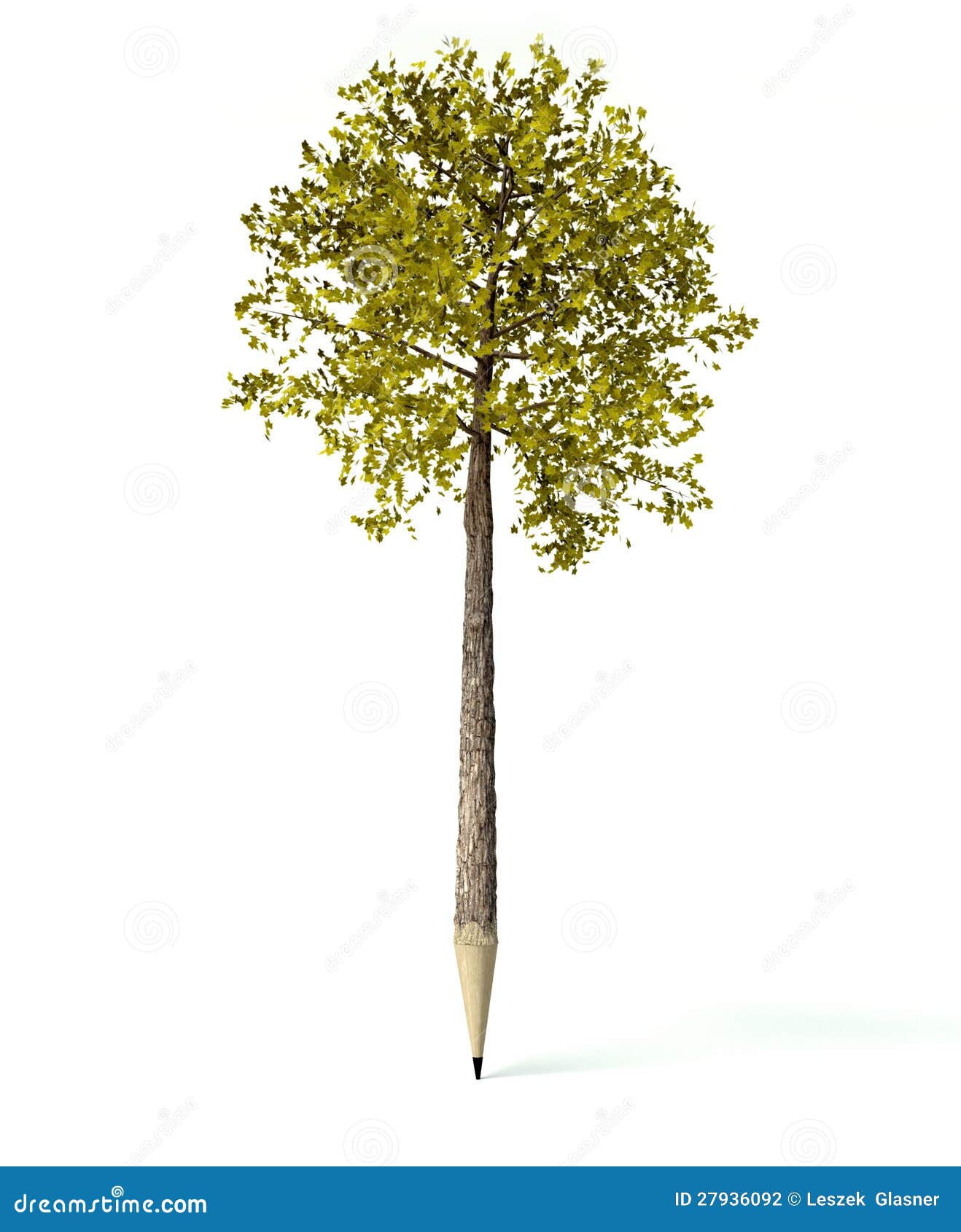 Wooden Pencil with Tree, Isolated White Stock Illustration