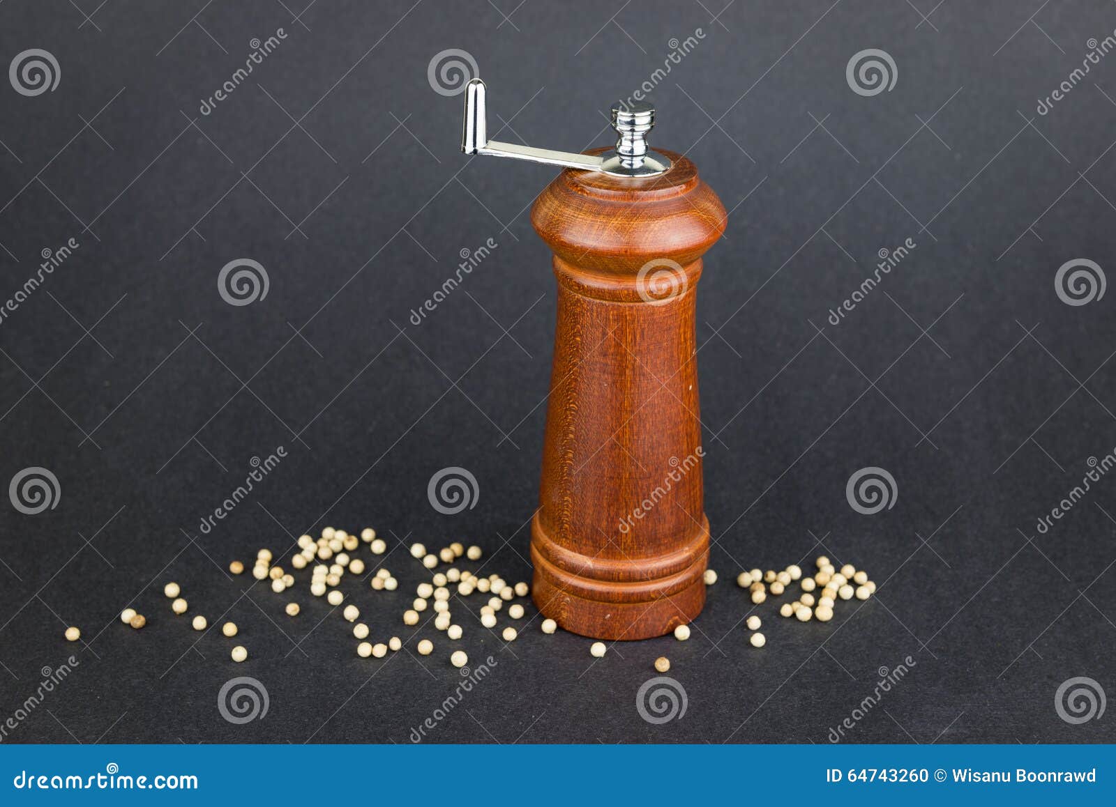 Wooden Pepper Crusher on Black Background Stock Photo Image of powder