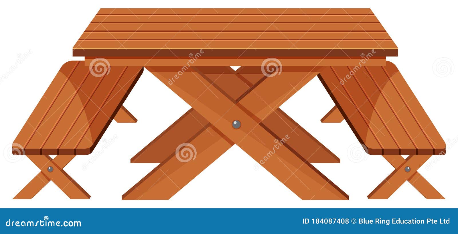 Wooden Picnic Table on White Background Stock Vector Illustration of