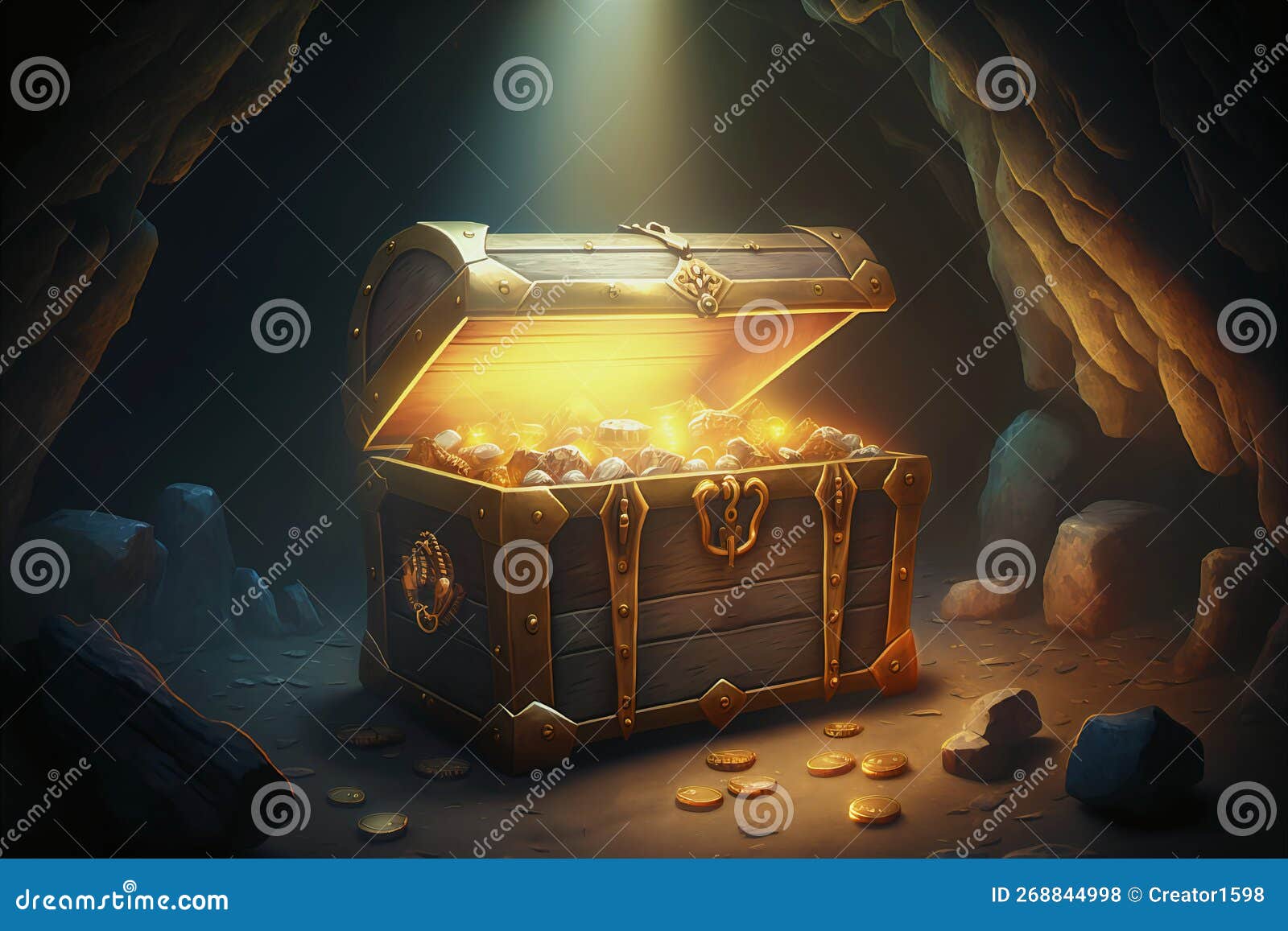 Wooden Pirate Chest with Gold Coins