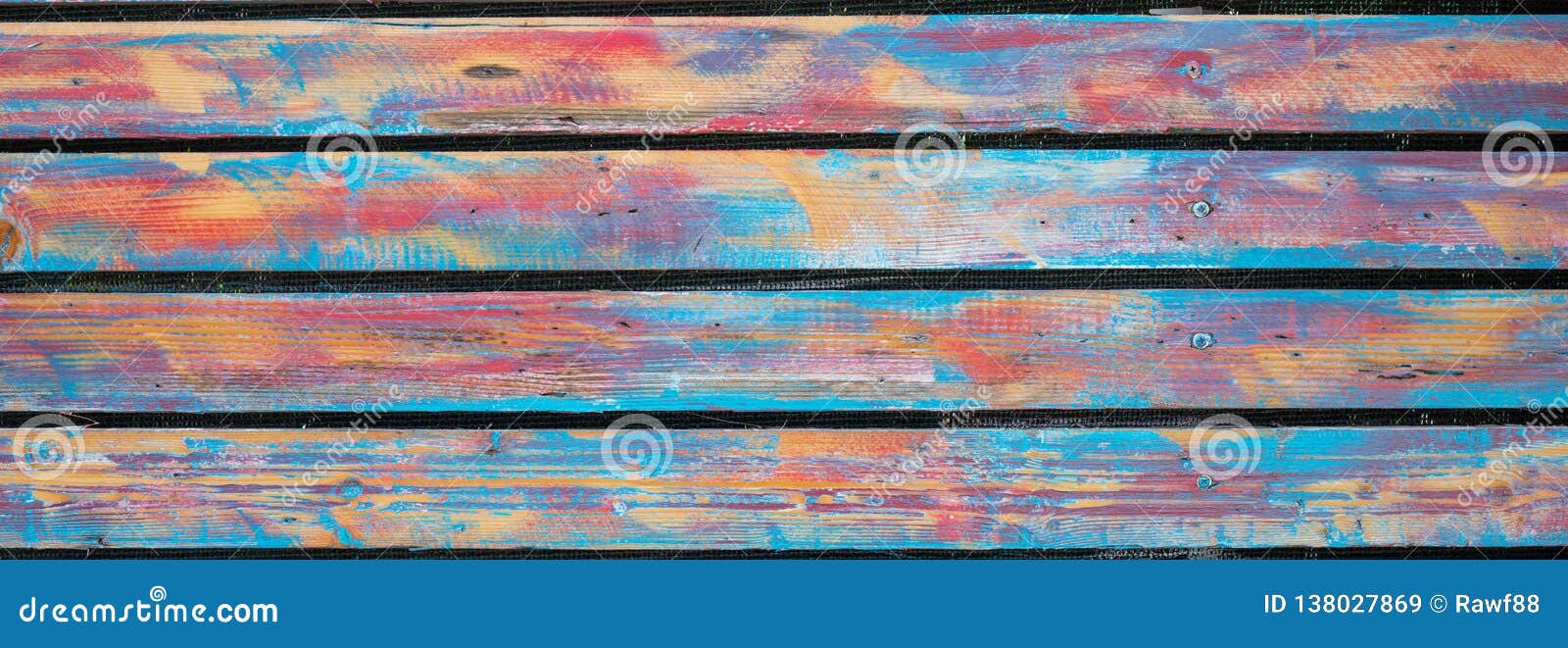 wooden planks, colorful painted, with nails, floor or wall, banner