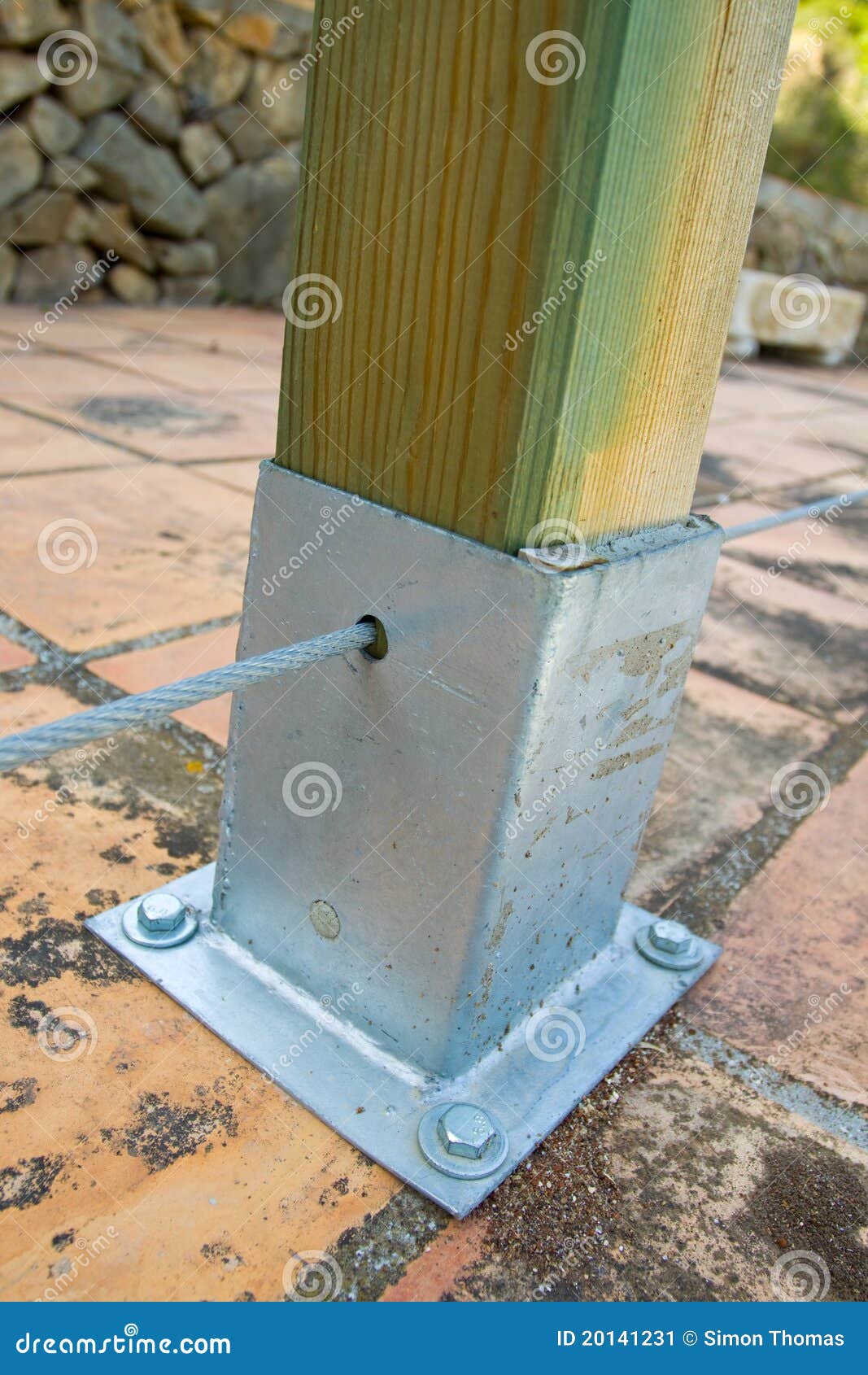 Wooden Post with Metal Support Stock Image Image of
