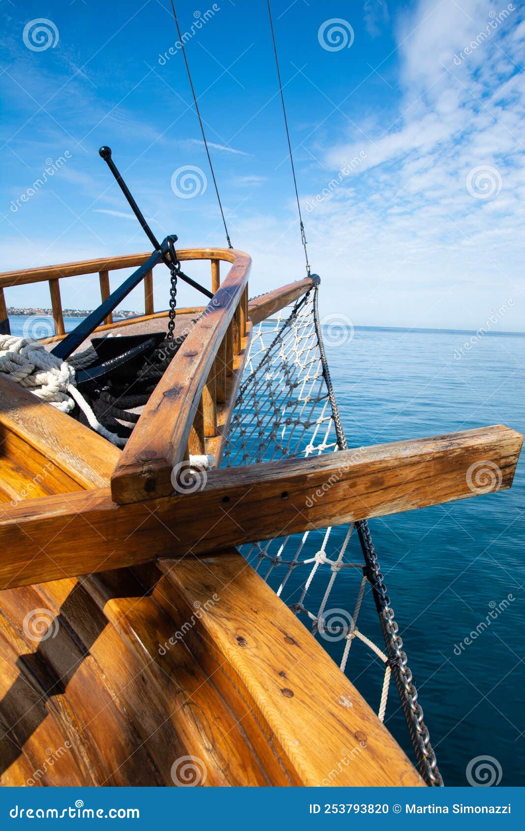 Wooden Prow on a Small Boat with Decorative Fishing Nets in Front and  Raised Anchor Stock Photo - Image of small, romantic: 253793820