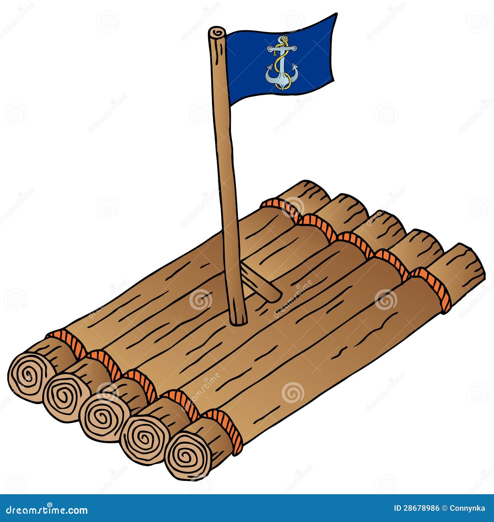Wooden Raft With Flag Royalty Free Stock Image - Image 