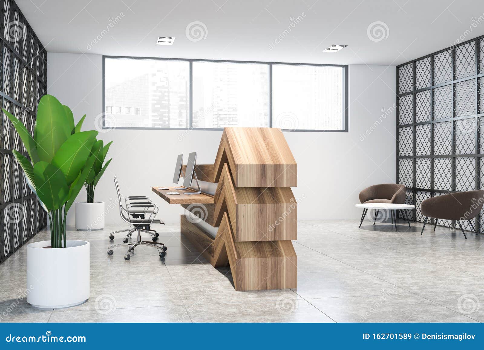 Wooden Reception In Modern Office Waiting Room Stock Illustration