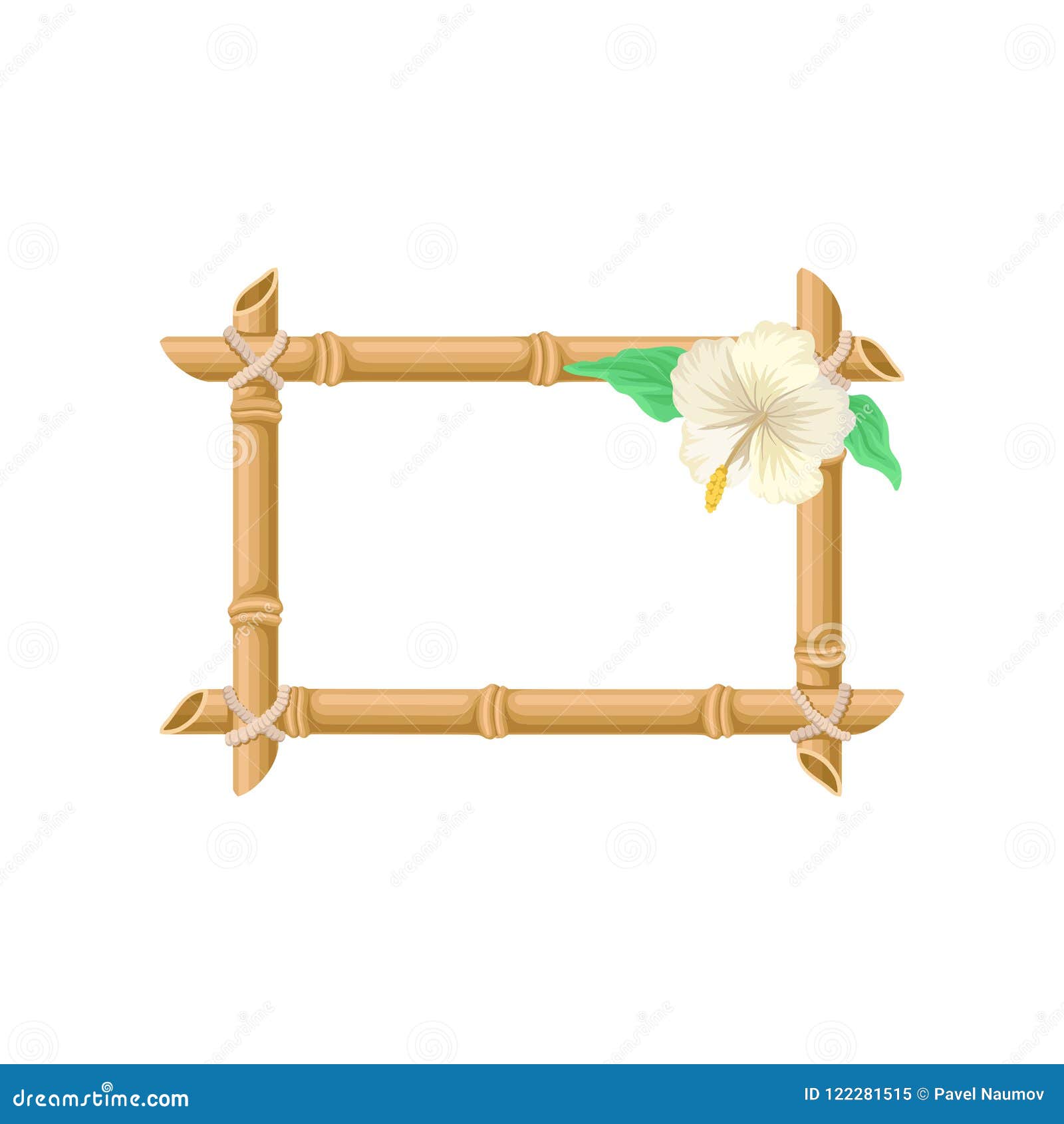 Wooden Rectangular Frame Made of Bamboo Sticks and White Flower Vector