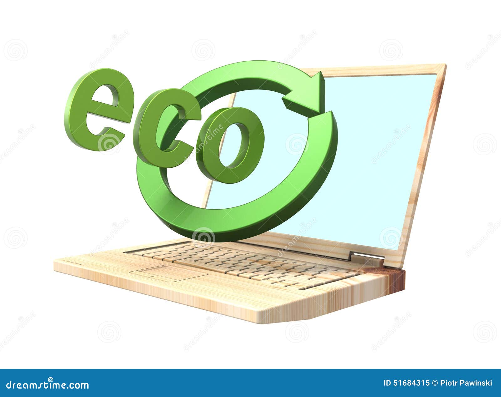 Wooden Recyclable Laptop Isolated Over White. Stock Illustration