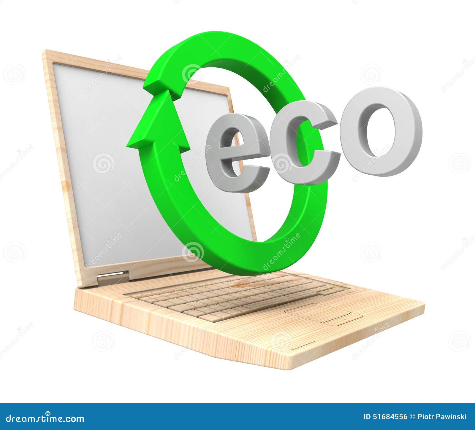 Wooden Recyclable Laptop Isolated Over White. Stock Illustration