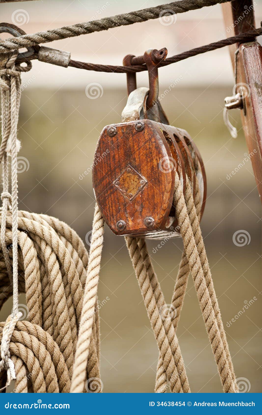 Wooden Rigging Block stock photo. Image of blocking, retro ...