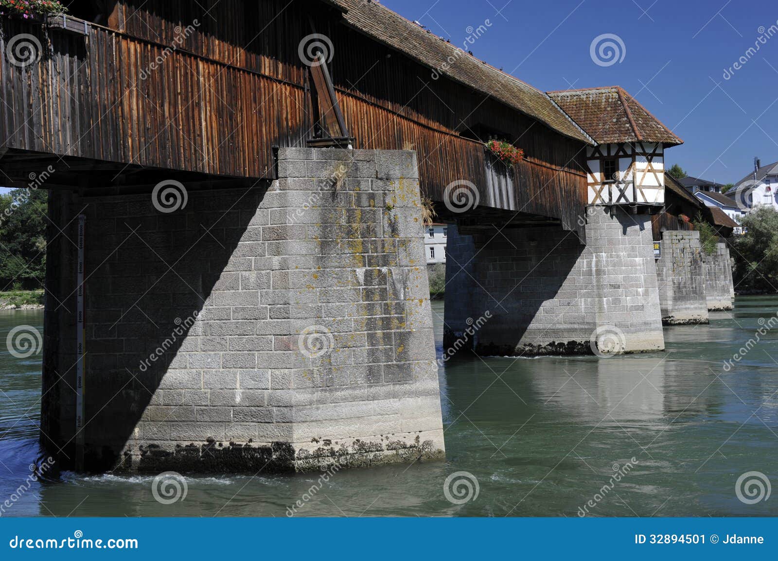 wooden roofed bridge of bad saeckingen, germany