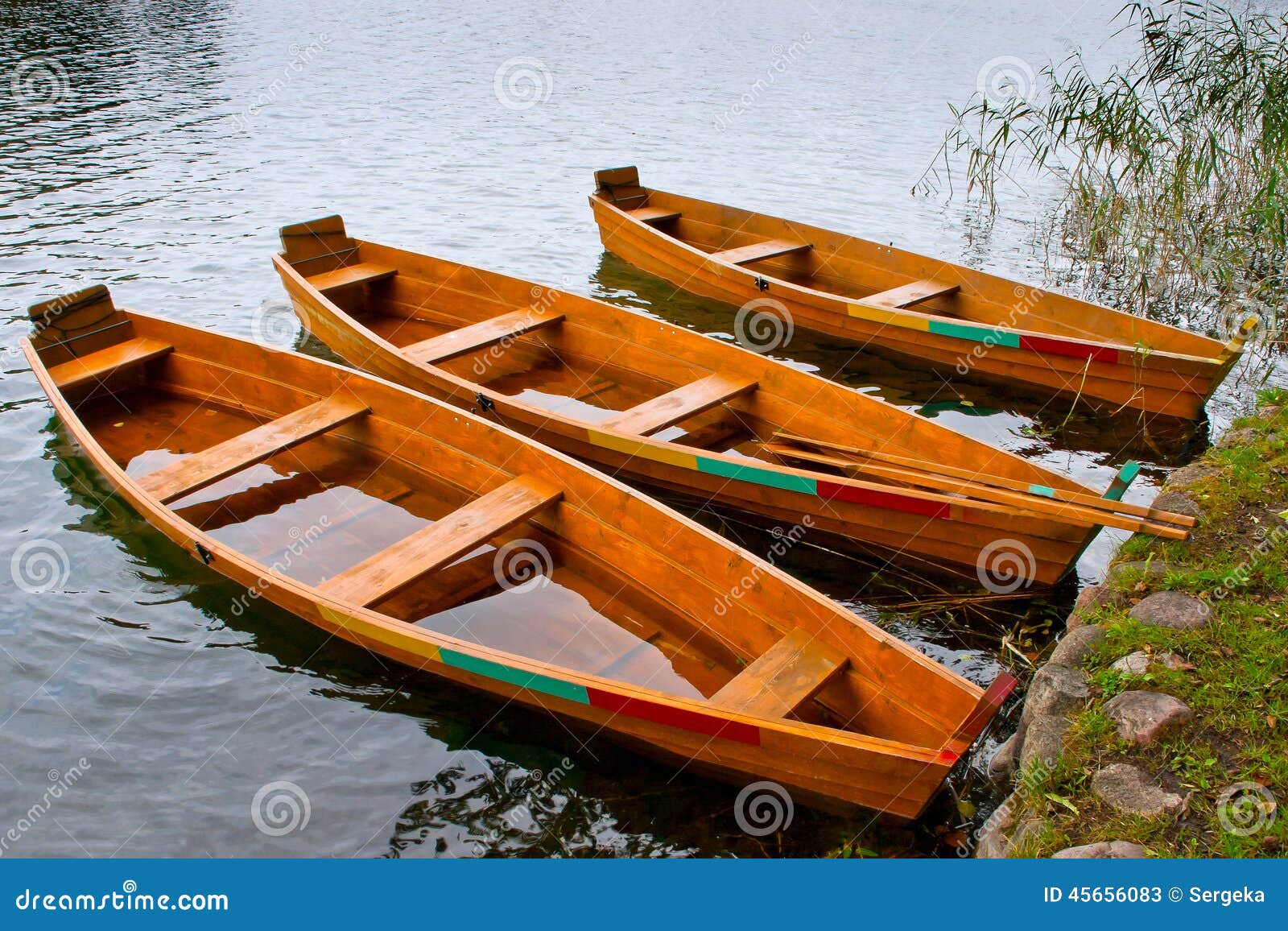 Wooden Rowing Boat Near the Shore Stock Image Image of boats, lake 45656083