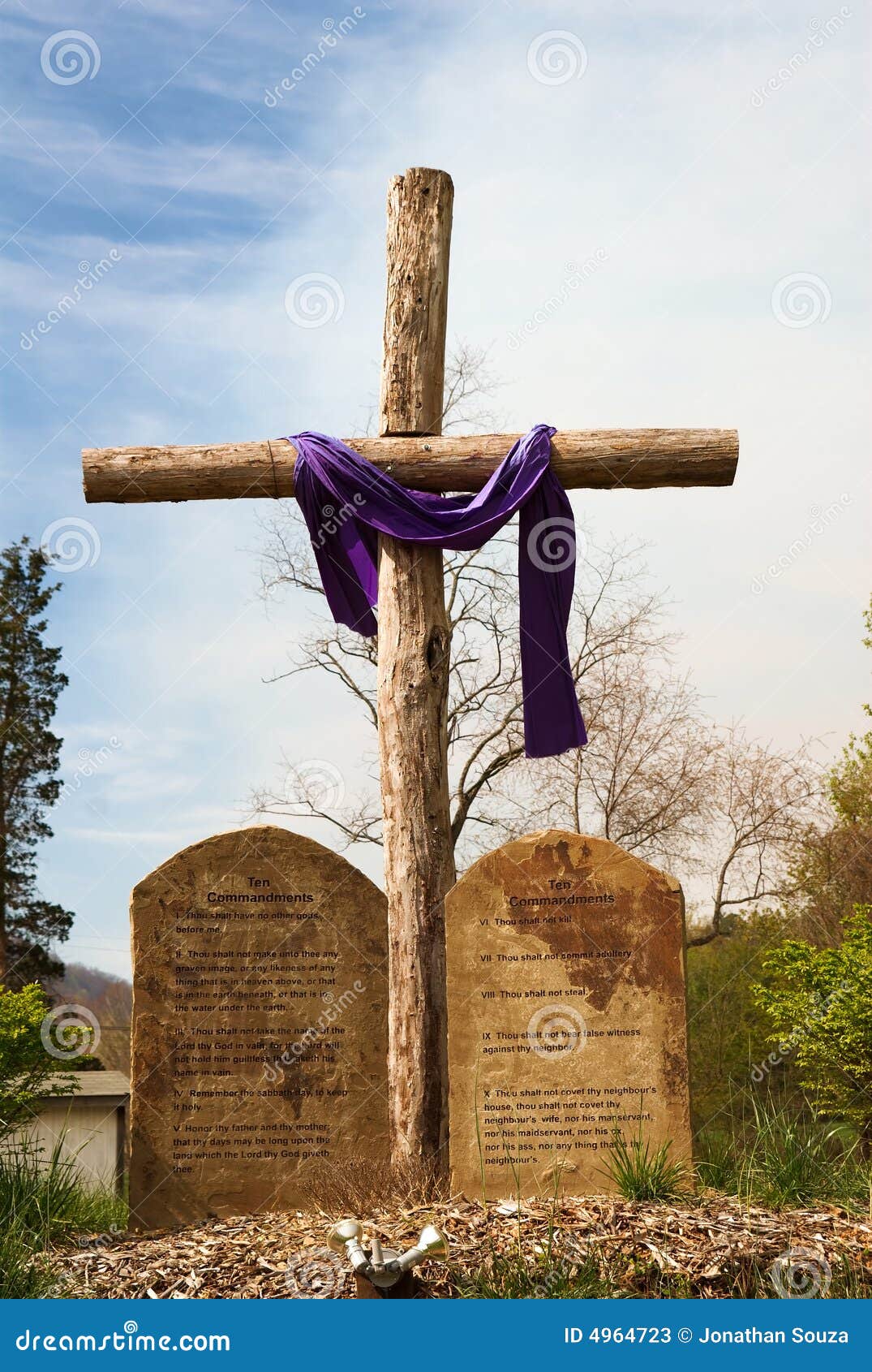 wooden rugged cross with ten commandments