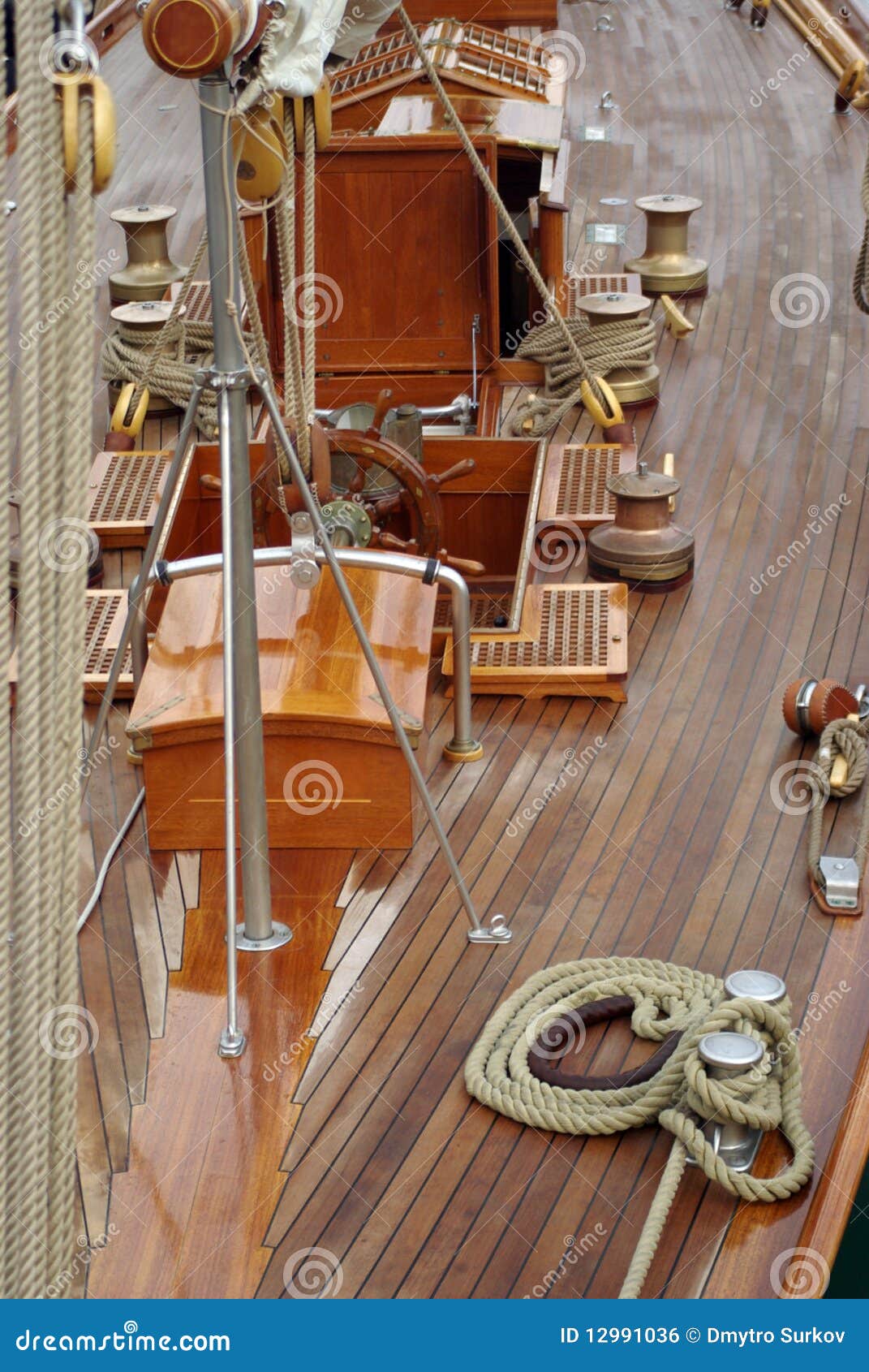 Wooden sailboat stock photo. Image of bond, helm, cable ...