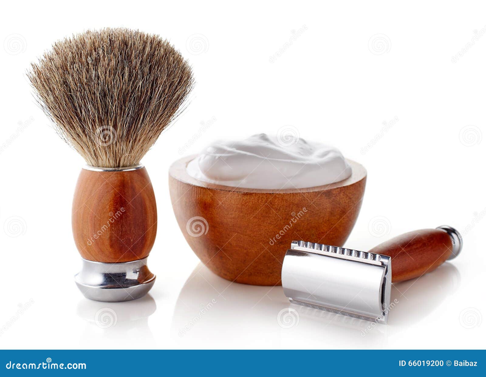 Wooden shaving accessories stock photo. Image of razor 66019200