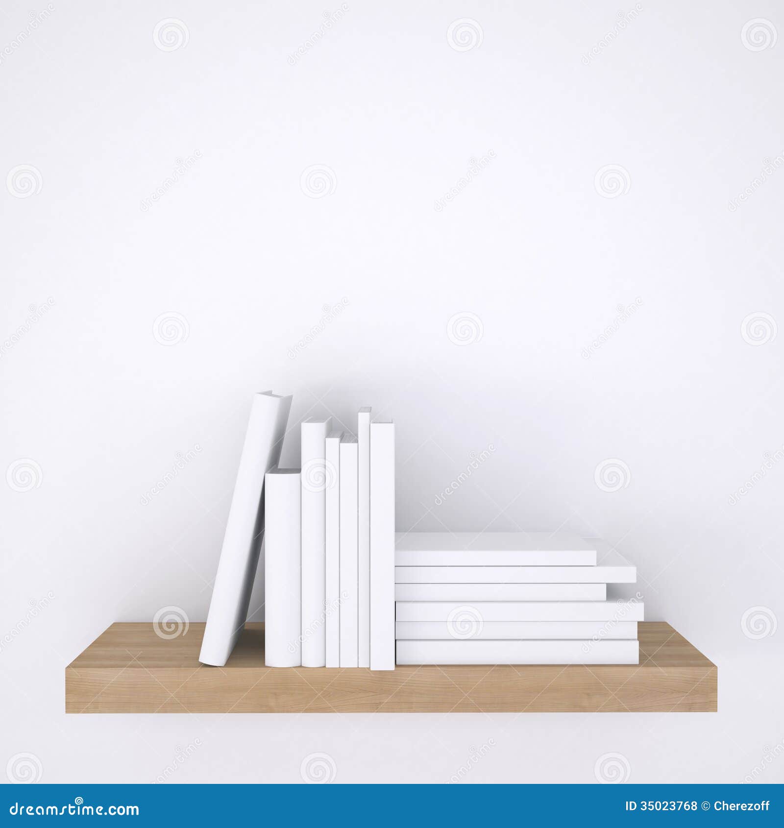 Wooden Shelf With Books On White Wall Background Royalty 