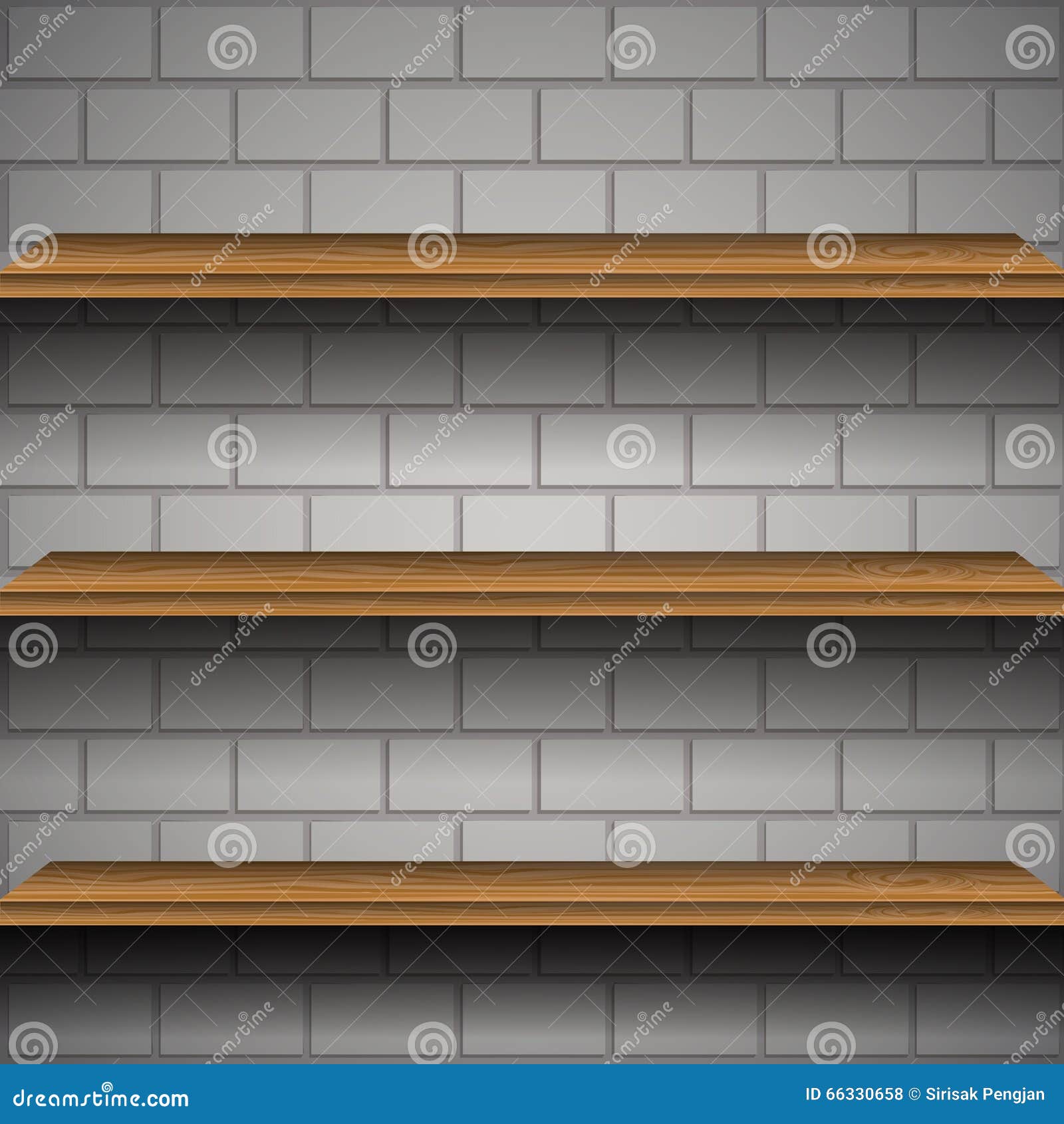 Wooden Shelves with Brick Wall Stock Illustration Illustration of
