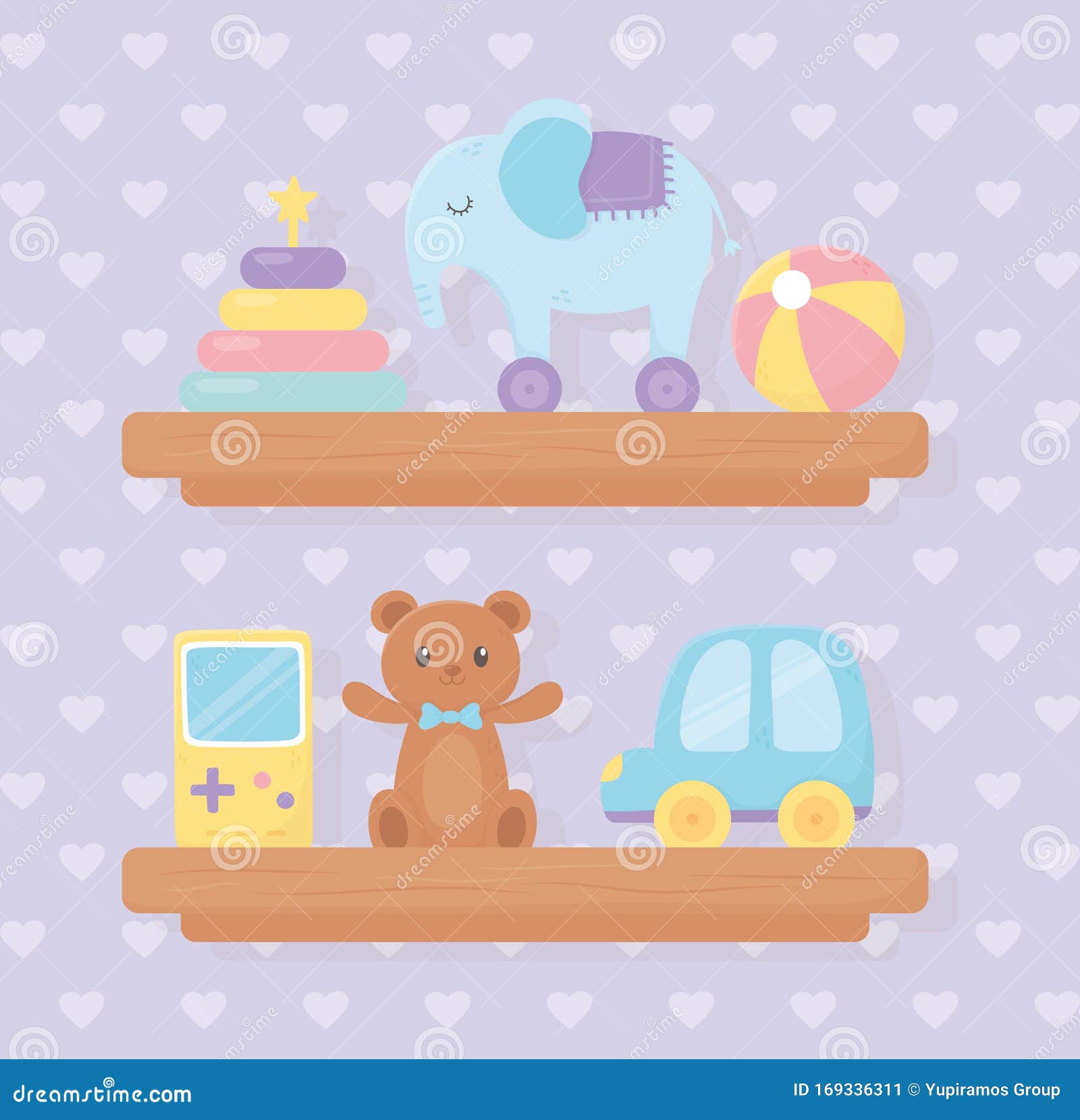 Wooden Shelves Pyramid Elephant Ball Video Game Bear and Car Cartoon Kids  Toys Stock Vector - Illustration of cartoon, plastic: 169336311