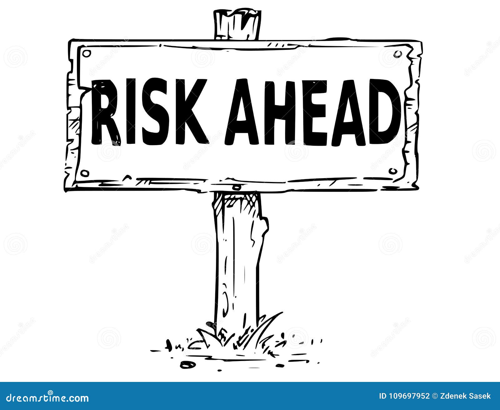 Wooden Sign Board Drawing with Risk Ahead Text Stock Vector