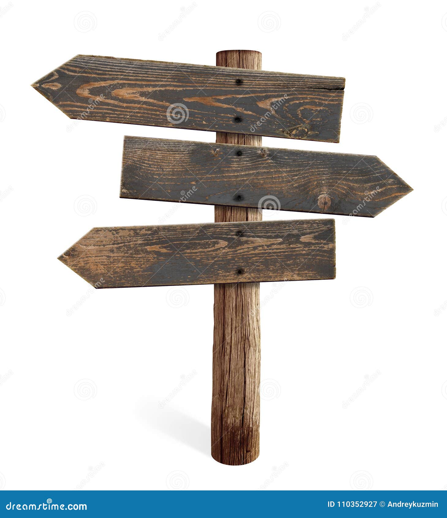 Old wooden arrows road sign isolated on white Stock Photo by