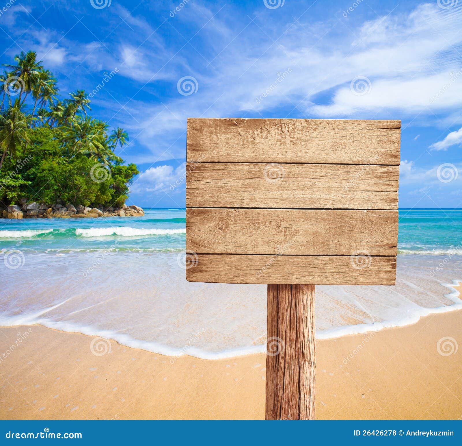 wooden signboard on tropical beach