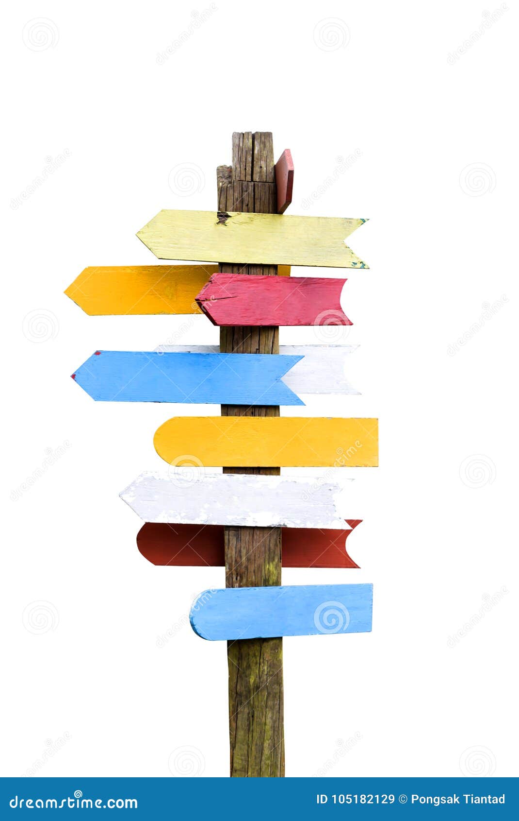 wooden signboards pointing different directions.
