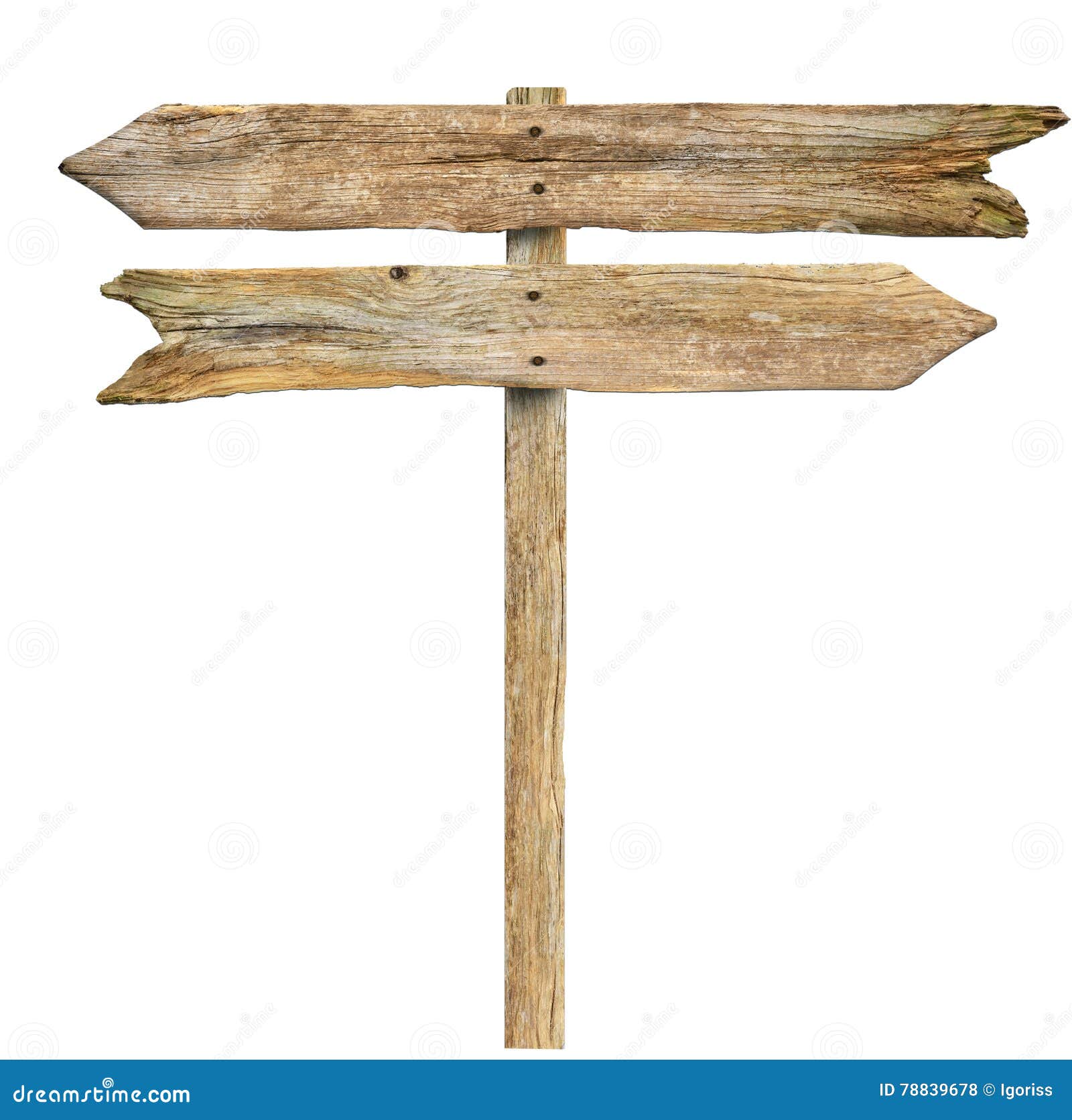 Old wooden arrows road sign isolated on white Stock Photo by