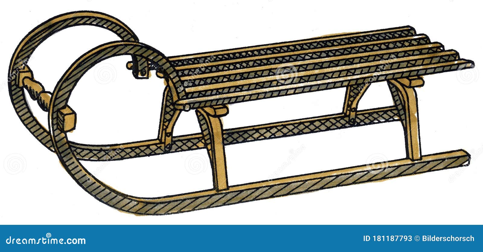 Wooden Sledge Cartoon Illustration, Colored Stock Illustration -  Illustration of nature, outdoor: 181187793, image size:1600x835