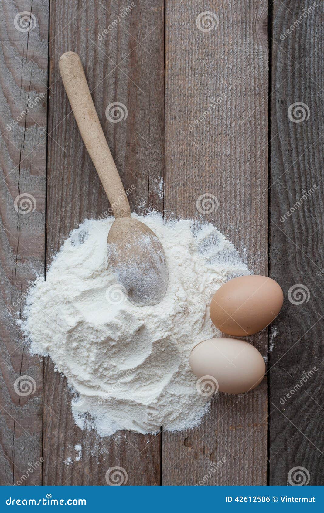 Wooden spoon with flour stock photo. Image of cook, baking 42612506