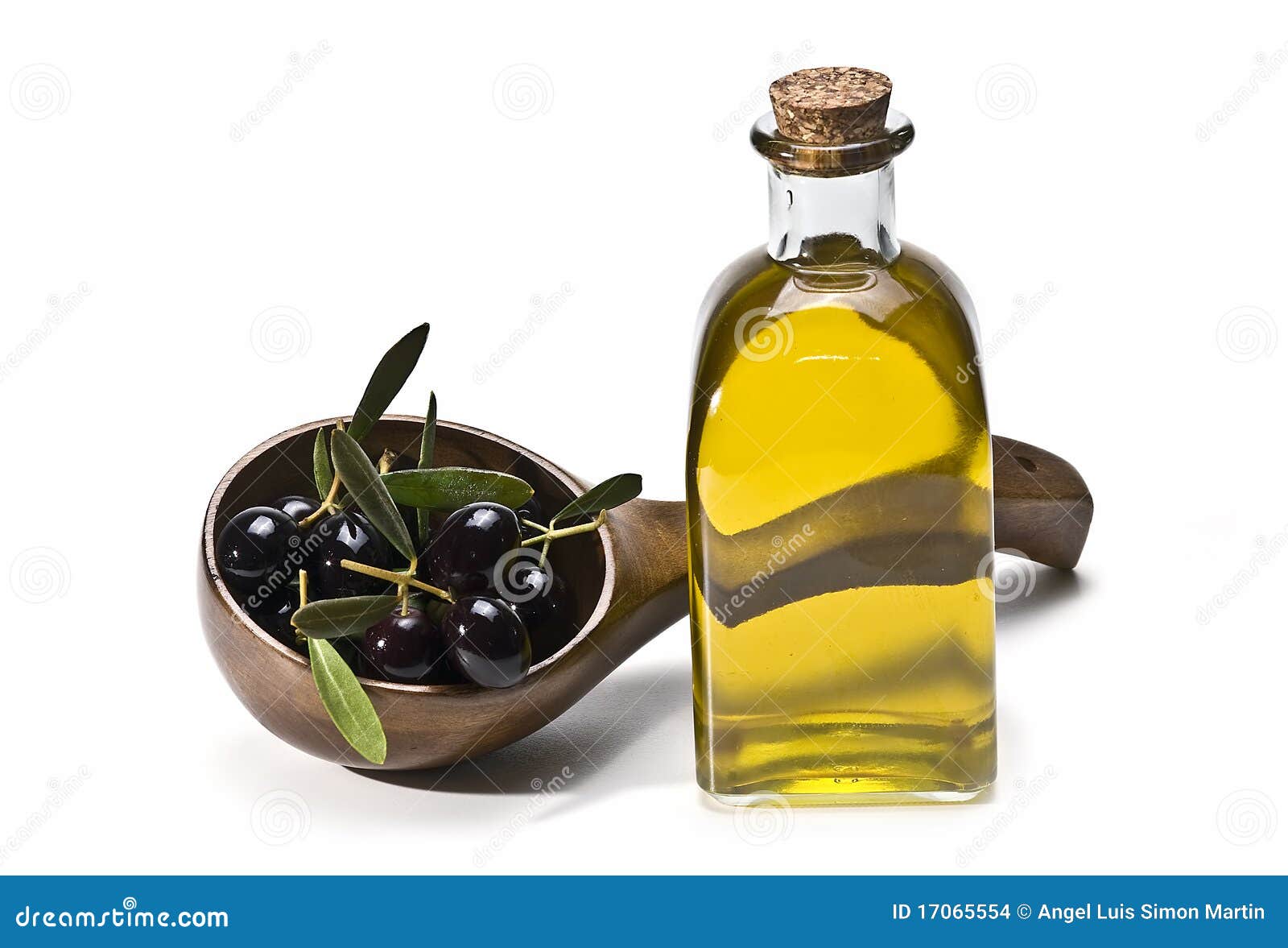Wooden Spoon with Olives and Oil. Stock Photo Image of gourmet