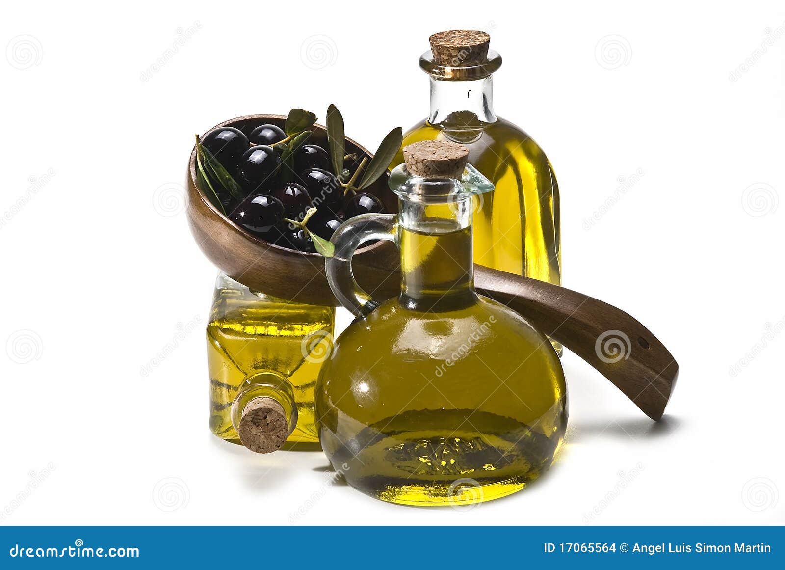 Wooden Spoon, Olives and Oil. Stock Photo Image of copy, healt 17065564