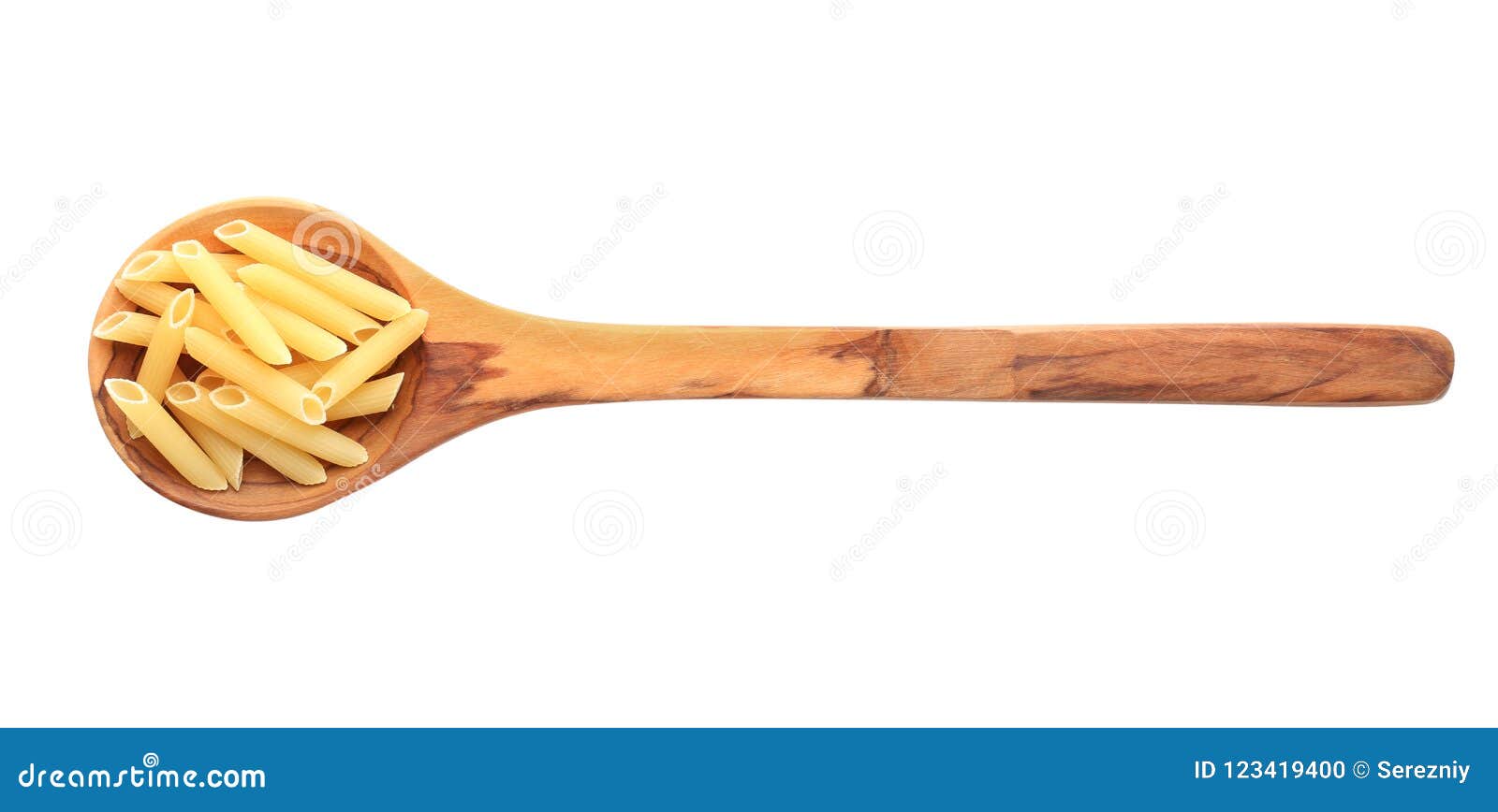 Wooden Spoon with Raw Pasta on White Background Stock Photo Image of