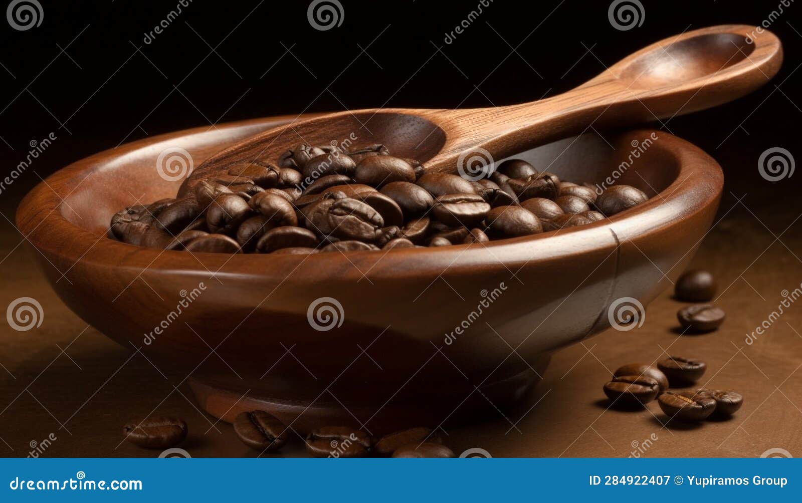 Wooden Spoon Stirs Dark Coffee in Rustic Bowl on Table Generated by AI